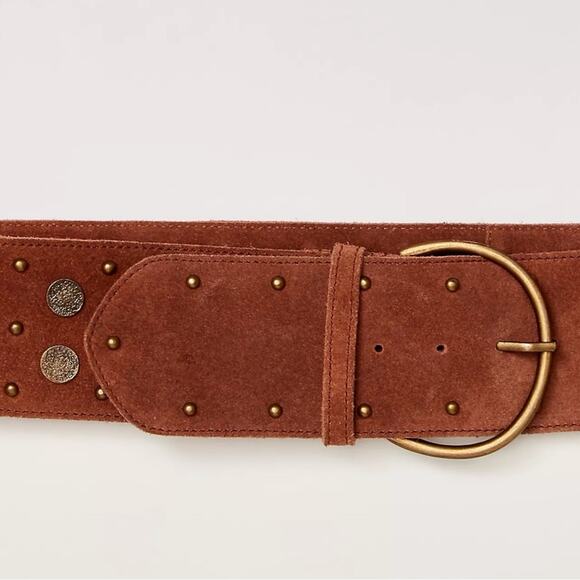 Free People Bohemian Brown Leather Suede Studded Honeydew Hip Belt Medium Large main image 12